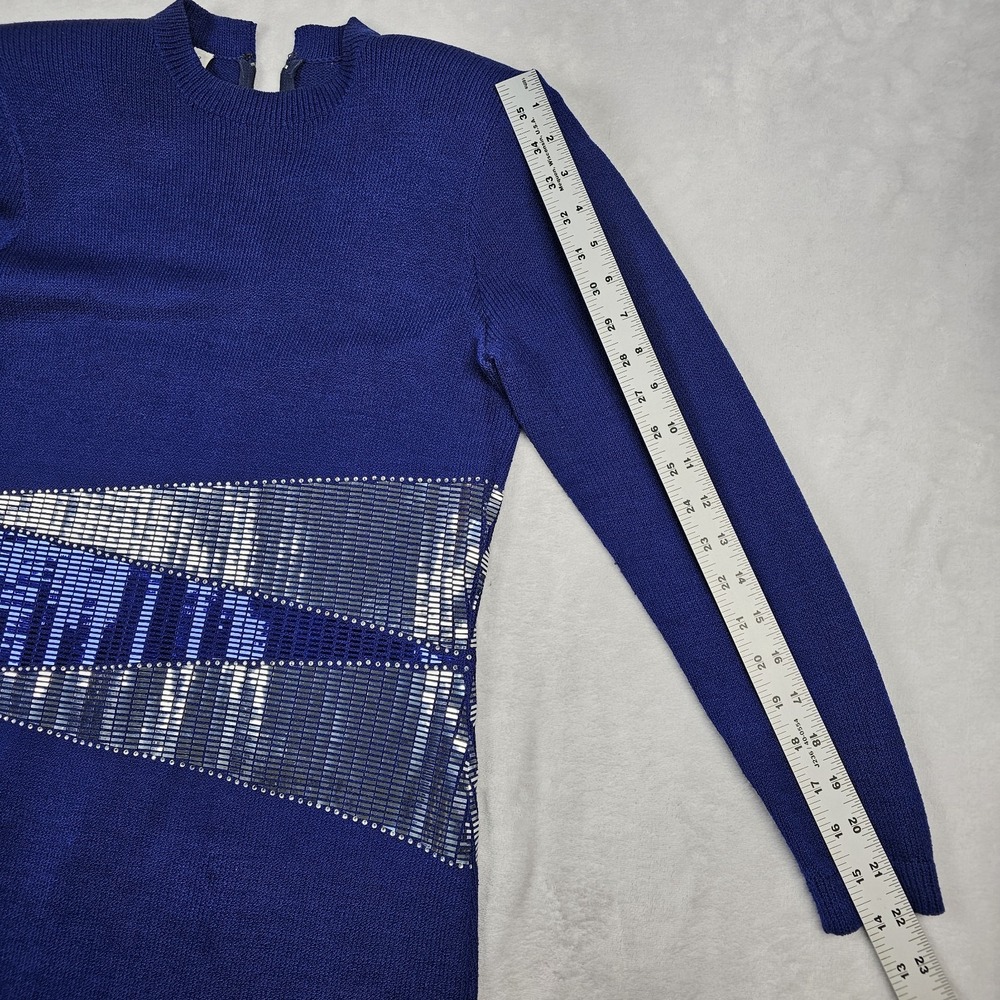 St. John Evening Sheath Dress Womens 8 Knit Mock Neck Sequin Long Sleeve USA - Picture 6 of 16